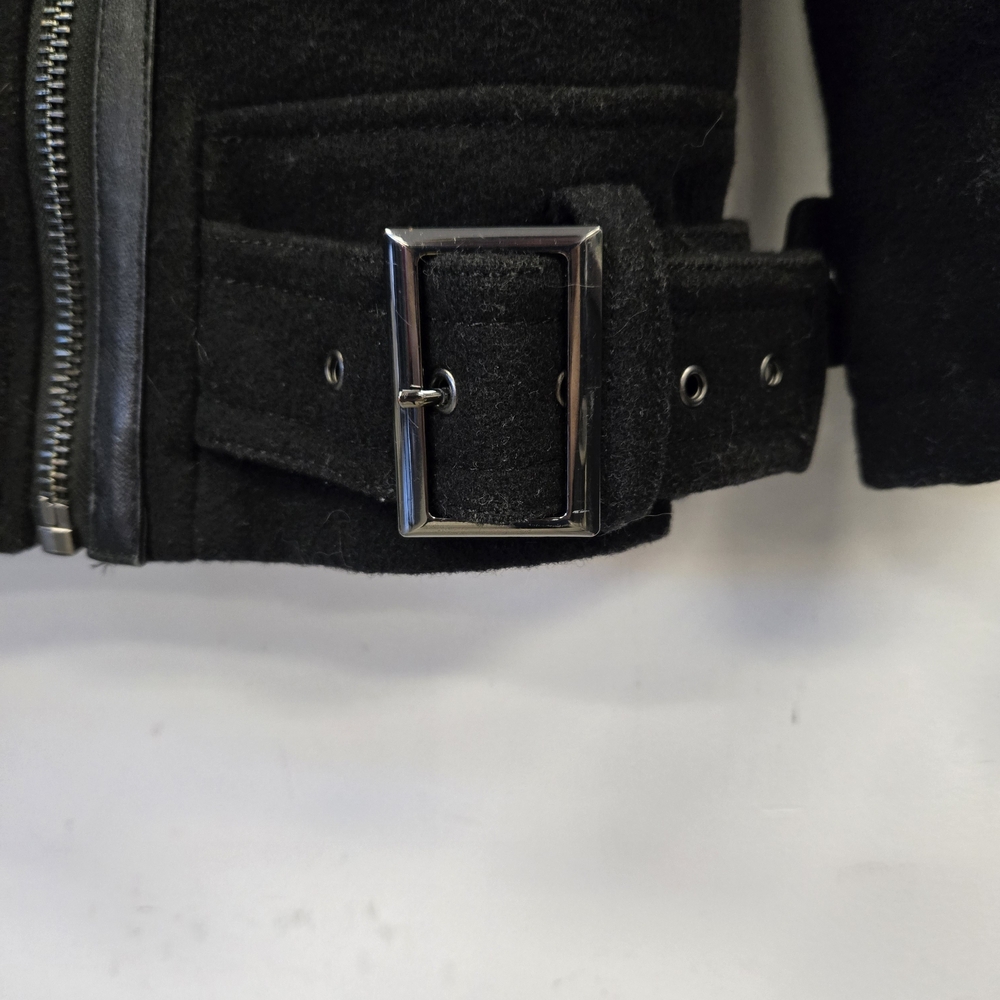 Classic Black Leather And Wool Jacket for Women - Picture 5 of 6